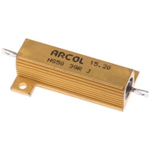 Rezistor pro montáž na rám, řada: HS50 39 Ω ±5 % HS50 39R J 50 W, Hliník, Axiální Vinutý Arcol
