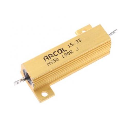 Rezistor pro montáž na rám, řada: HS50 180 Ω ±5 % HS50 180R J 50 W, Hliník, Axiální Vinutý Arcol