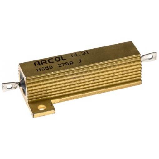 Rezistor pro montáž na rám, řada: HS50 270 Ω ±5 % HS50 270R J 50 W, Hliník, Axiální Vinutý Arcol