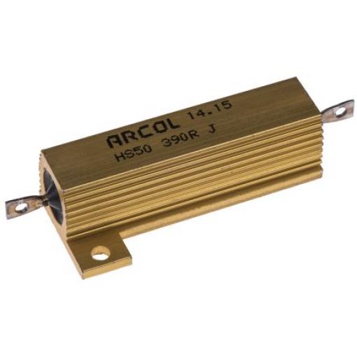 Rezistor pro montáž na rám, řada: HS50 390 Ω ±5 % HS50 390R J 50 W, Hliník, Axiální Vinutý Arcol