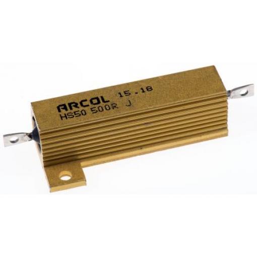 Rezistor pro montáž na rám, řada: HS50 500 Ω ±5 % HS50 500R J 50 W, Hliník, Axiální Vinutý Arcol