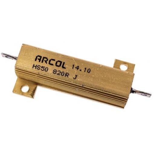 Rezistor pro montáž na rám, řada: HS50 820 Ω ±5 % HS50 820R J 50 W, Hliník, Axiální Vinutý Arcol
