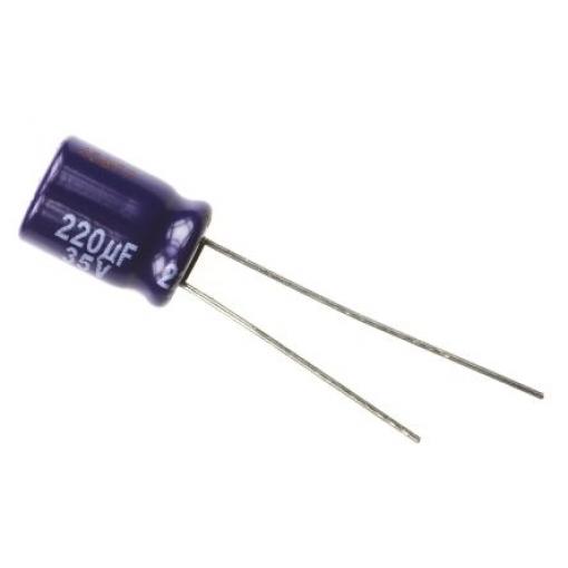 Kondenzátor, řada: MA 220 μF ±20 % 35 V dc Radiální vedení ECA1VM221, Radiální, Průchozí otvor AEC-Q200 Panasonic