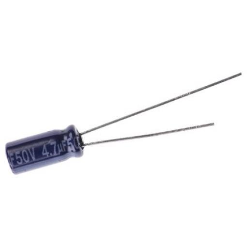 Kondenzátor, řada: MA 4.7 μF ±20 % 50 V dc Radiální vedení ECA1HM4R7, Radiální, Průchozí otvor AEC-Q200 Panasonic