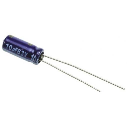 Kondenzátor, řada: MA 10 μF ±20 % 63 V dc Radiální vedení ECA1JM100, Radiální, Průchozí otvor AEC-Q200 Panasonic