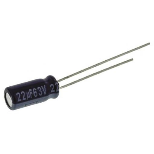Kondenzátor, řada: MA 22 μF ±20 % 63 V dc Radiální vedení ECA1JM220, Radiální, Průchozí otvor AEC-Q200 Panasonic
