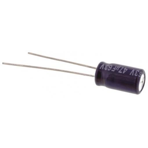 Kondenzátor, řada: MA 47 μF ±20 % 63 V dc Radiální vedení ECA1JM470, Radiální, Průchozí otvor AEC-Q200 Panasonic