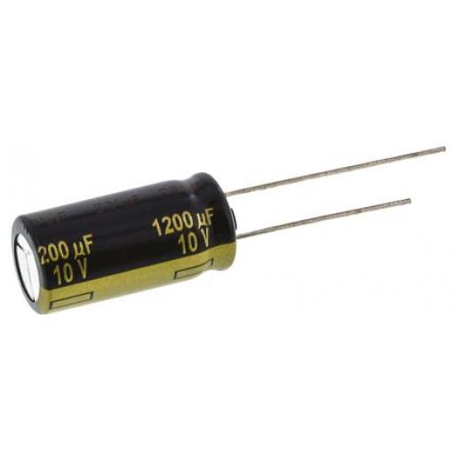 Kondenzátor, řada: FC Radial 1200 μF ±20 % 52mΩ 10 V dc Radiální vedení, Radiální, Průchozí otvor AEC-Q200 Panasonic