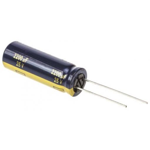 Kondenzátor, řada: FC Radial 2200 μF ±20 % 22mΩ 25 V dc Radiální vedení, Radiální, Průchozí otvor AEC-Q200 Panasonic