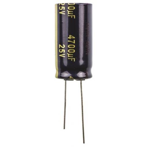 Hliníkový elektrolytický kondenzátor, řada: FC-A 4700 μF ±20 % 15mΩ 25 V dc Radiální vedení, Radiální, Průchozí otvor