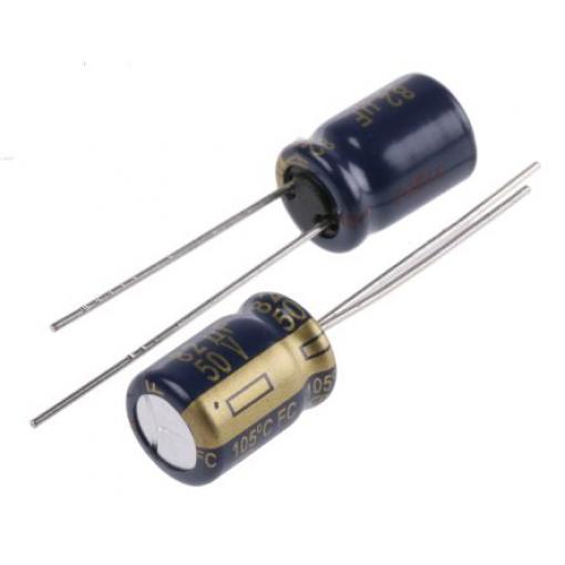 Kondenzátor, řada: FC Radial 82 μF ±20 % 234mΩ 50 V dc Radiální vedení, Radiální, Průchozí otvor AEC-Q200 Panasonic