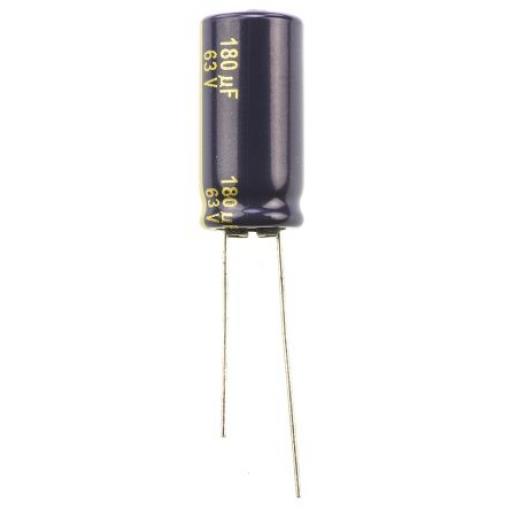 Kondenzátor, řada: FC Radial 180 μF ±20 % 147mΩ 63 V dc Radiální vedení, Průchozí otvor AEC-Q200 Panasonic