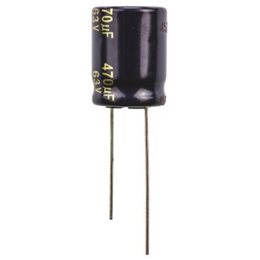 Kondenzátor, řada: FC Radial 470 μF ±20 % 59mΩ 63 V dc Radiální vedení, Radiální, Průchozí otvor AEC-Q200 Panasonic