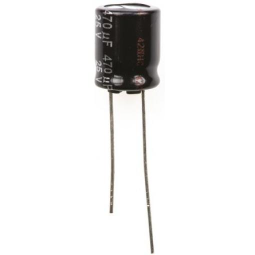 Hliníkový elektrolytický kondenzátor, řada: NHG 470 μF ±20 % 25 V dc Radiální vedení, Průchozí otvor AEC-Q200 Panasonic