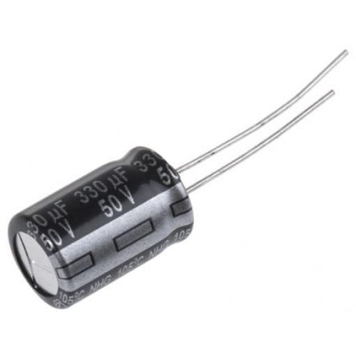 Kondenzátor, řada: NHG 330 μF ±20 % 50 V dc Radiální vedení, Průchozí otvor AEC-Q200 Panasonic