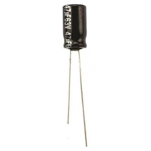 Kondenzátor, řada: NHG 47 μF ±20 % 63 V dc Radiální vedení ECA1JHG470, Radiální, Průchozí otvor AEC-Q200 Panasonic