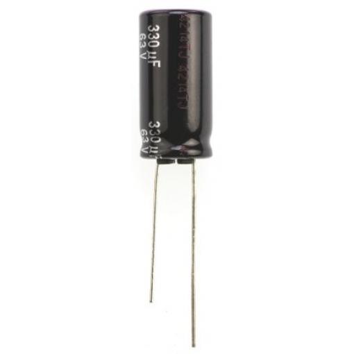 Kondenzátor, řada: NHG 330 μF ±20 % 63 V dc Radiální vedení, Průchozí otvor AEC-Q200 Panasonic