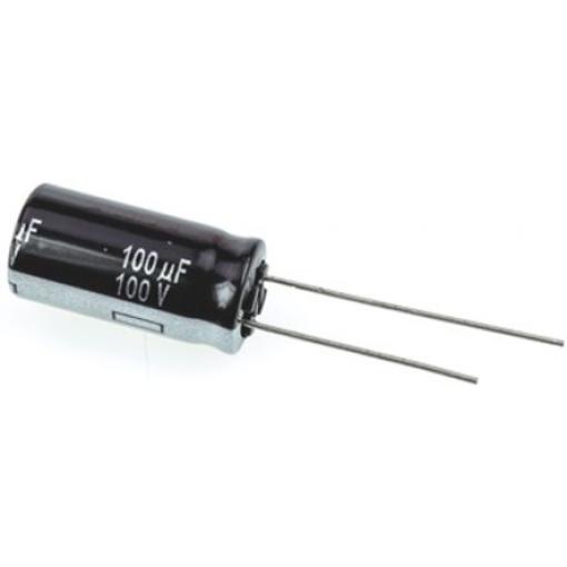 Kondenzátor, řada: NHG 100 μF ±20 % 100 V dc Radiální vedení, Radiální, Průchozí otvor AEC-Q200 Panasonic
