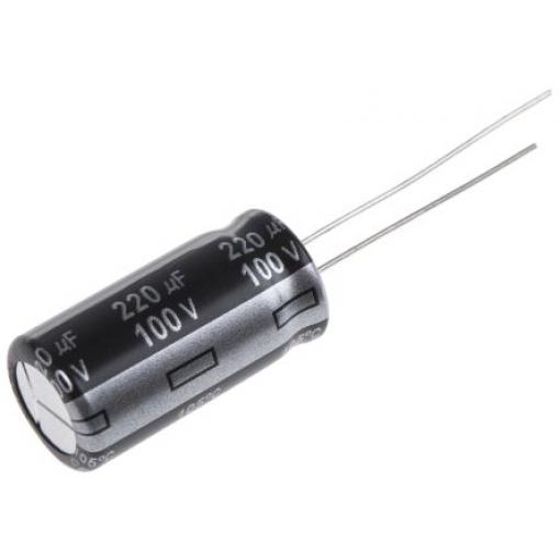 Kondenzátor, řada: NHG 220 μF ±20 % 100 V dc Radiální vedení, Radiální, Průchozí otvor AEC-Q200 Panasonic