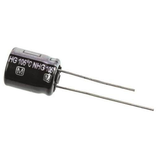Hliníkový elektrolytický kondenzátor, řada: NHG 100 μF ±20 % 63 V dc Radiální vedení, Radiální, Průchozí otvor AEC-Q200