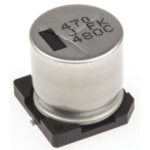 Hlin��kový elektrolytický kondenzátor, řada: FK 470 μF 20 % Pájecí 82mΩ 63 V dc, Povrchová montáž 0125 AEC-Q200 Panasonic