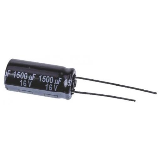 Hliníkový elektrolytický kondenzátor, řada: FR-A 1500 μF ±20 % 16 V dc Radiální vedení, Radiální, Průchozí otvor