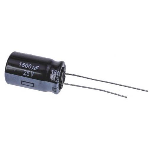 Kondenzátor, řada: FR 1500 μF ±20 % 25 V dc Radiální vedení EEUFR1E152, Radiální, Průchozí otvor AEC-Q200 Panasonic