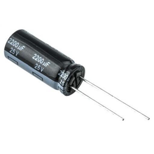 Kondenzátor, řada: FR 2200 μF ±20 % 25 V dc Radiální vedení EEUFR1E222L, Radiální, Průchozí otvor AEC-Q200 Panasonic