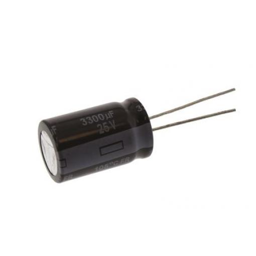 Kondenzátor, řada: FR Radial 3300 μF ±20 % 25 V dc Radiální vedení, Radiální, Průchozí otvor AEC-Q200 Panasonic