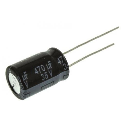 Hliníkový elektrolytický kondenzátor, řada: FR-A 470 μF ±20 % 35 V dc Radiální vedení, Průchozí otvor AEC-Q200 Panasonic