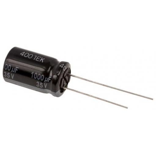 Hliníkový elektrolytický kondenzátor, řada: FR-A 1000 μF ±20 % 35 V dc Radiální vedení, Radiální, Průchozí otvor