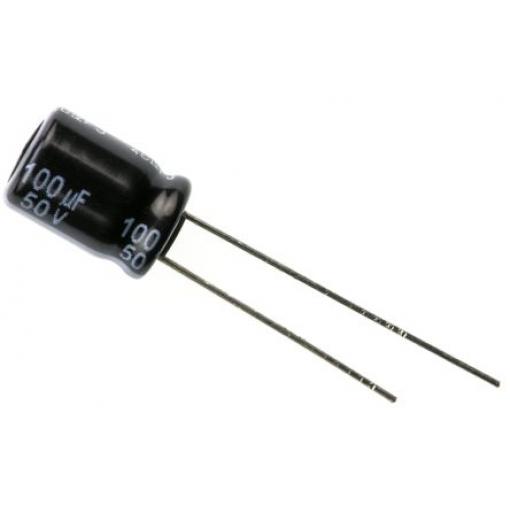 Hliníkový elektrolytický kondenzátor, řada: FR-A 100 μF ±20 % 50 V dc Radiální vedení, Radiální, Průchozí otvor AEC-Q200