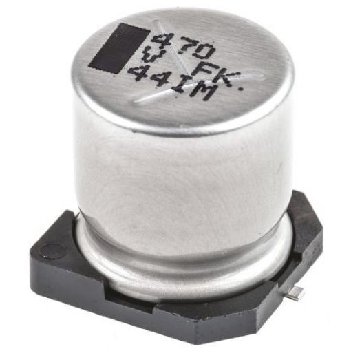 Kondenzátor, řada: FK SMD 470 μF 20 % Pájecí 60mΩ 35 V dc, Povrchová montáž 200 AEC-Q200 Panasonic