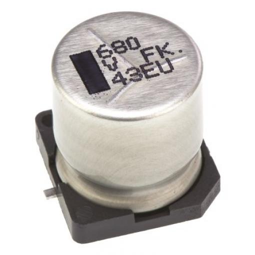 Kondenzátor, řada: FK SMD 680 μF 20 % Pájecí 60mΩ 35 V dc, Povrchová montáž 200 AEC-Q200 Panasonic