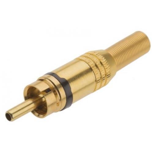 RS PRO Zástrčka RCA, orientace těla: Rovný, Zlatá, Černá, Kabel, pokovení: Zlatá 5A, materiál kontaktu: Mosaz, 50 V,
