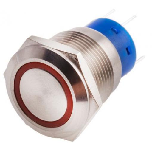RS PRO Tlačítkový spínač IP67 SPDT Panel Okamžité Osvětlené 19.2 mm 5 A, barva LED: Červená 12 V dc 250 V ac