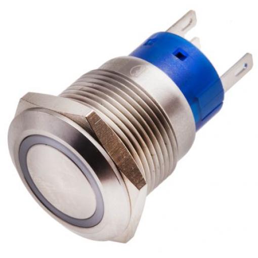 RS PRO Tlačítkový spínač IP67 SPDT Panel Blokování Osvětlené 19.2 mm 5 A, barva LED: Žlutá 12 V dc 250 V ac