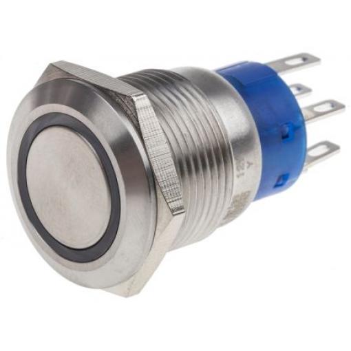 RS PRO Tlačítkový spínač IP67 DPDT Panel Okamžité Osvětlené 19.2 mm 5 A, barva LED: Bílá 12 V dc 250 V ac