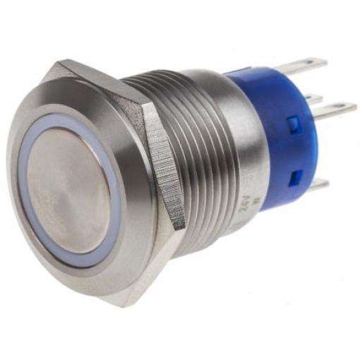 RS PRO Tlačítkový spínač IP67 SPDT Panel Okamžité Osvětlené 19.2 mm 5 A, barva LED: Bílá 12 V dc 24 V ac