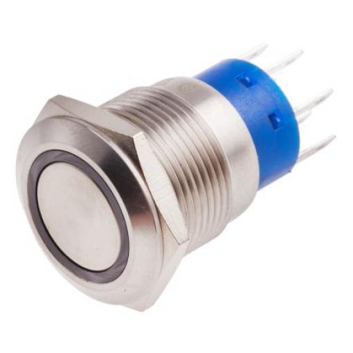 RS PRO Tlačítkový spínač IP67 DPDT Panel Okamžité Osvětlené 19.2 mm 5 A, barva LED: Červená 250 V ac