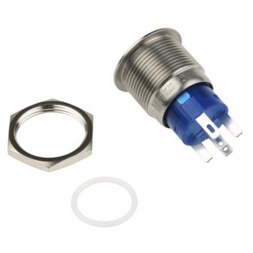 RS PRO Tlačítkový spínač IP67 SPDT Panel Okamžité Osvětlené 19.2 mm 5 A, barva LED: Bílá 12 V dc 250 V ac
