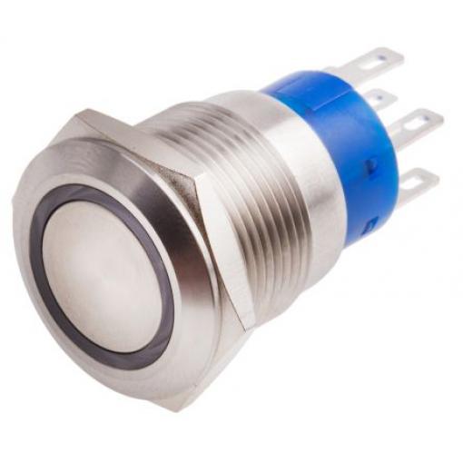 RS PRO Tlačítkový spínač IP67 DPDT Panel Okamžité Osvětlené 19.2 mm 5 A, barva LED: Bílá 12 V dc 250 V ac