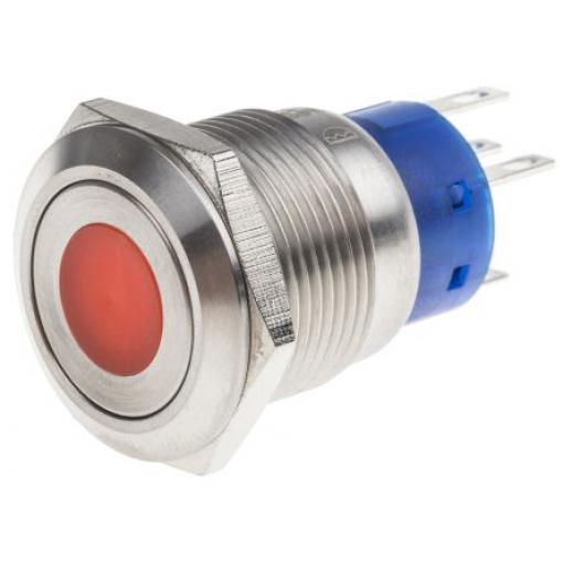RS PRO Tlačítkový spínač IP67 SPDT Panel Blokování Osvětlené 19.2 mm 5 A, barva LED: Červená 250 V ac
