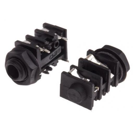 RS PRO Konektor jack, Montáž na plošný spoj, Monofonní, Pájecí Vnitřní, 6.35 mm 2 barva Černá, orientace těla: Pravý
