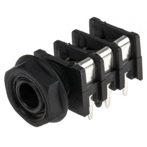 RS PRO Konektor jack, Montáž na plošný spoj, Stereo, Pájecí Vnitřní, 6.35 mm 3 barva Černá, orientace těla: Pravý úhel,