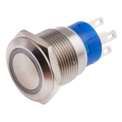 RS PRO Tlačítkový spínač IP67 SPDT Panel Blokování Osvětlené 19.2 mm 5 A, barva LED: Žlutá 250 V ac