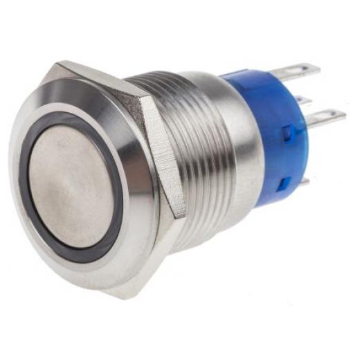 RS PRO Tlačítkový spínač IP67 SPDT Panel Blokování Osvětlené 19.2 mm 5 A, barva LED: Žlutá 12 V dc 250 V ac