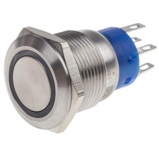 RS PRO Tlačítkový spínač IP67 DPDT Panel Blokování Osvětlené 19.2 mm 5 A, barva LED: Žlutá 250 V ac