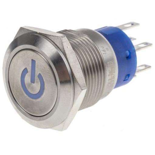 RS PRO Tlačítkový spínač IP67 DPDT Panel Blokování Osvětlené 19 mm 5 A, barva LED: Bílá 12 V dc 250 V ac
