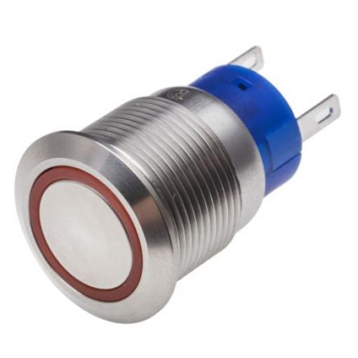 RS PRO Tlačítkový spínač IP67 SPDT Panel Blokování Osvětlené 19.2 mm 5 A, barva LED: Červená 12 V dc 250 V ac